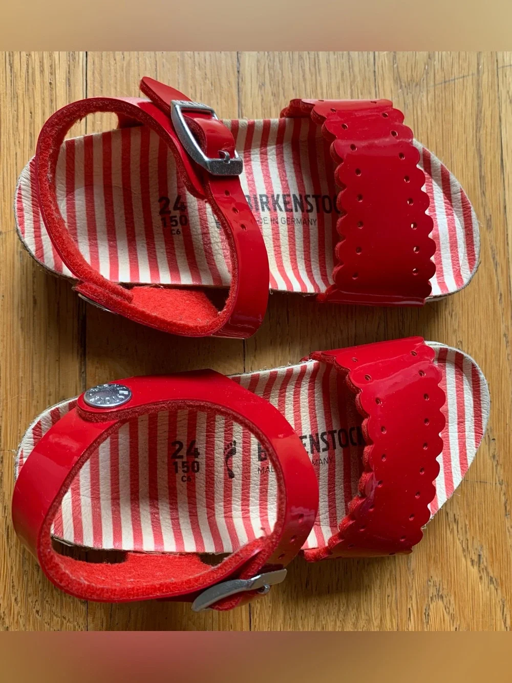 Cute red Birkenstock Scalloped Strap Sandals Size 24 EU (8 US)